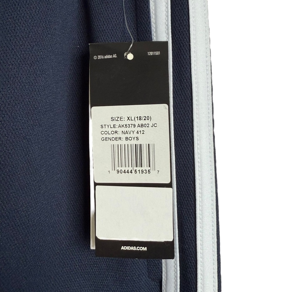 Adidas Boys Track Pants Size XL 18/20 Navy Blue Classic 3-Stripe NWT Athletic - Picture 7 of 8